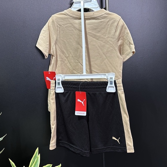 PUMA 2 pc. set short sleeve logo crewneck T, elastic waist logo shorts - Picture 2 of 4